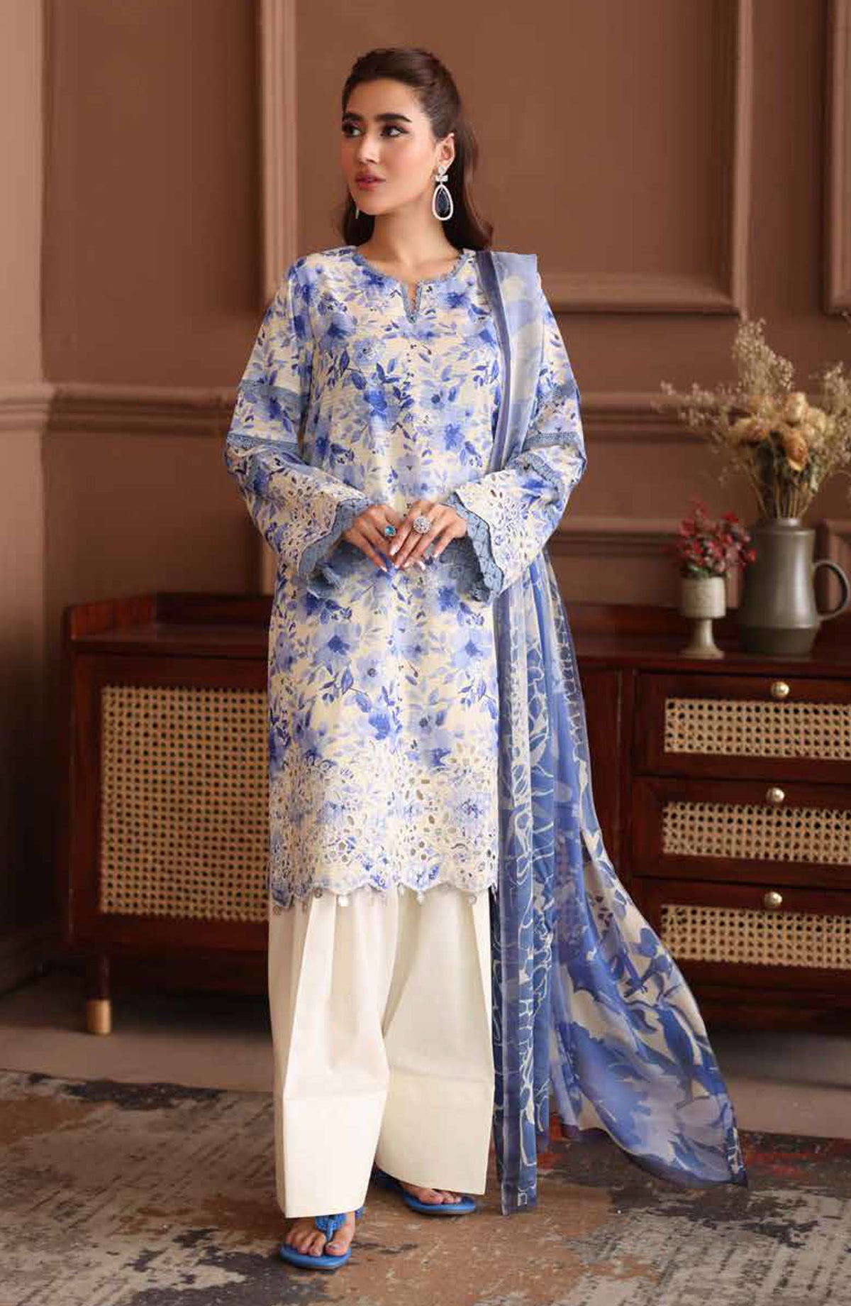 Naira by Johra Embroidered Chikankari Lawn Unstitched 3 Piece Suit - JH-1039 - JH25NRI - Blue - Summer Collection