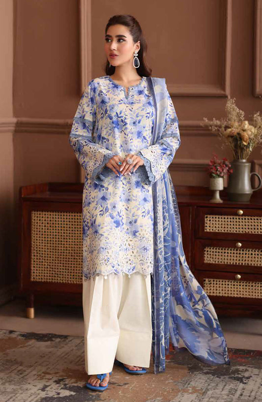 Naira by Johra Embroidered Chikankari Lawn Unstitched 3 Piece Suit - JH-1039 - JH25NRI - Blue - Summer Collection