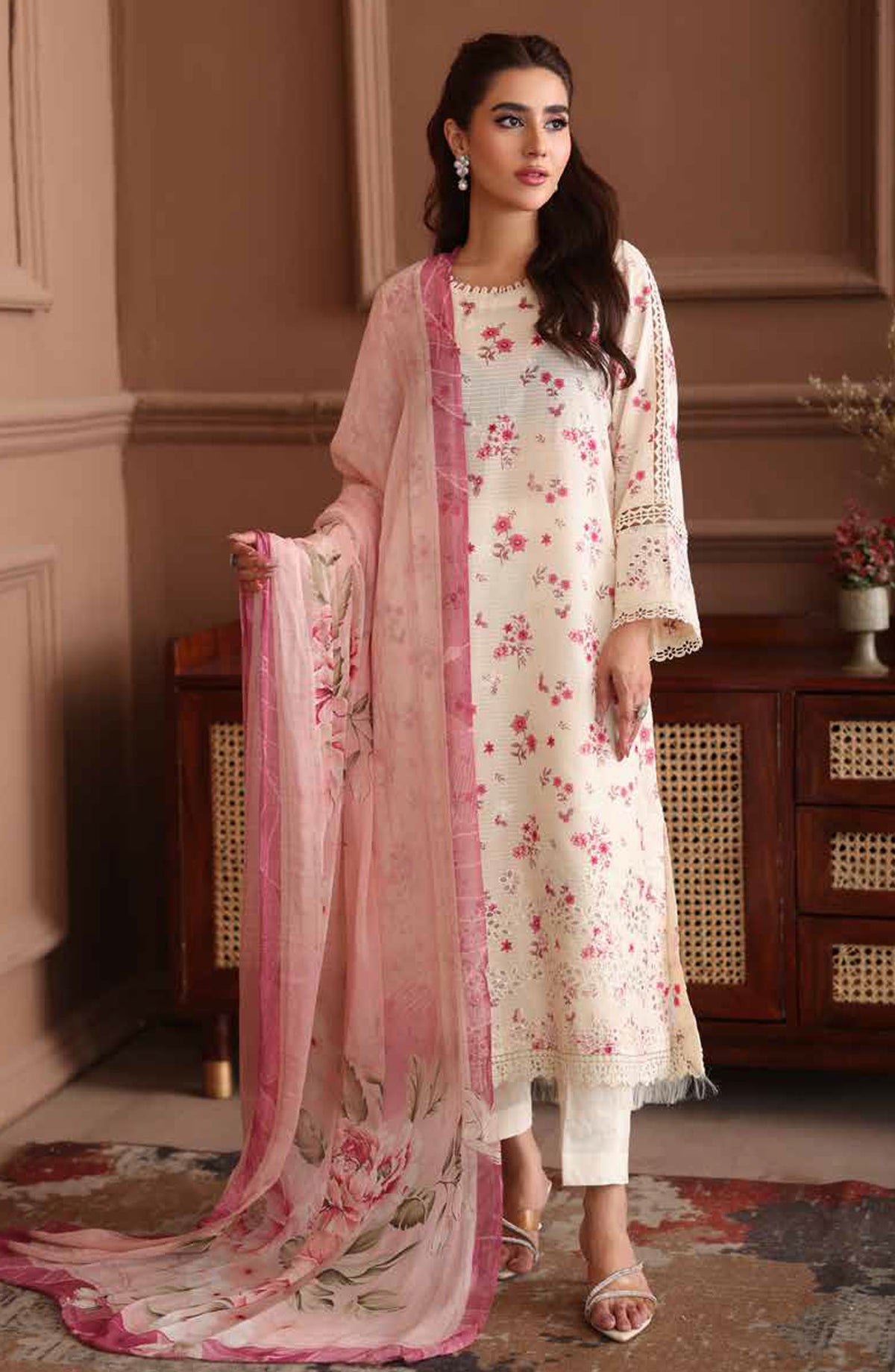 Naira by Johra Embroidered Chikankari Lawn Unstitched 3 Piece Suit - JH-1035 - JH25NRI - Cream - Summer Collection