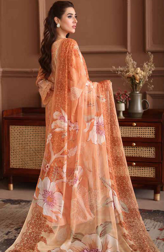 Naira by Johra Embroidered Chikankari Lawn Unstitched 3 Piece Suit - JH-1034 - JH25NRI - Orange - Summer Collection