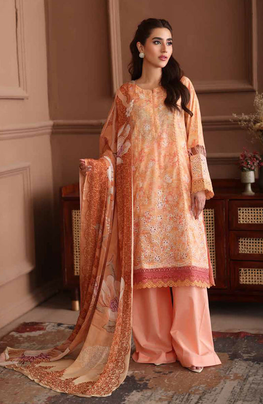 Naira by Johra Embroidered Chikankari Lawn Unstitched 3 Piece Suit - JH-1034 - JH25NRI - Orange - Summer Collection