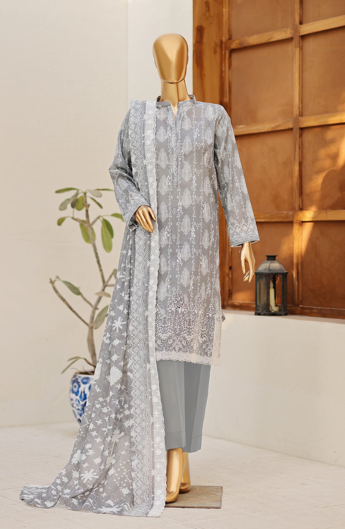 Nakshkari by HZ Textile Embroidered Lawn Unstitched 3 Piece Suit - D-05 - HZ26NAK - Grey - Summer Collection