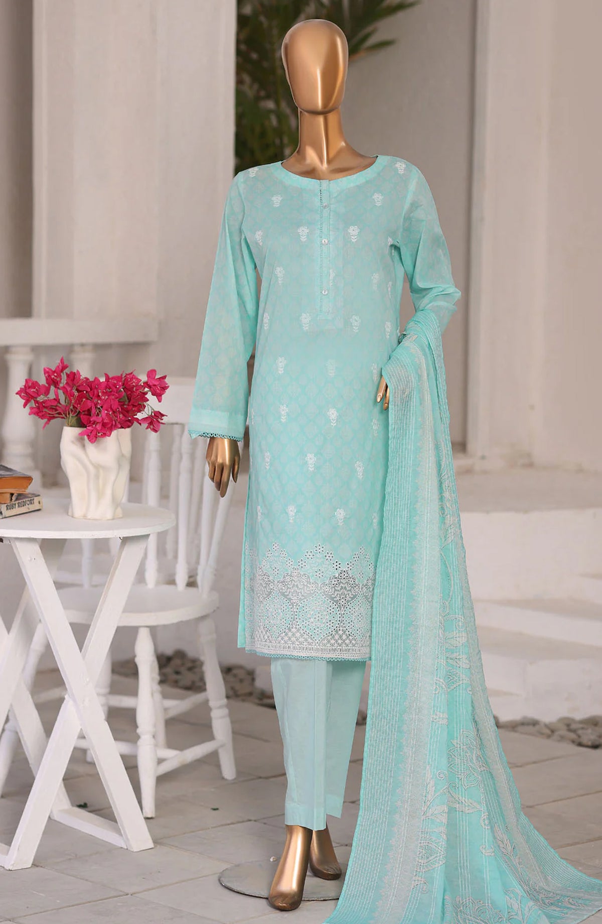 Nakshkari by HZ Textiles Embroidered Lawn Unstitched 3 Piece Suit - D-05 - HZ26KRI - Ferozi - Festive Collection