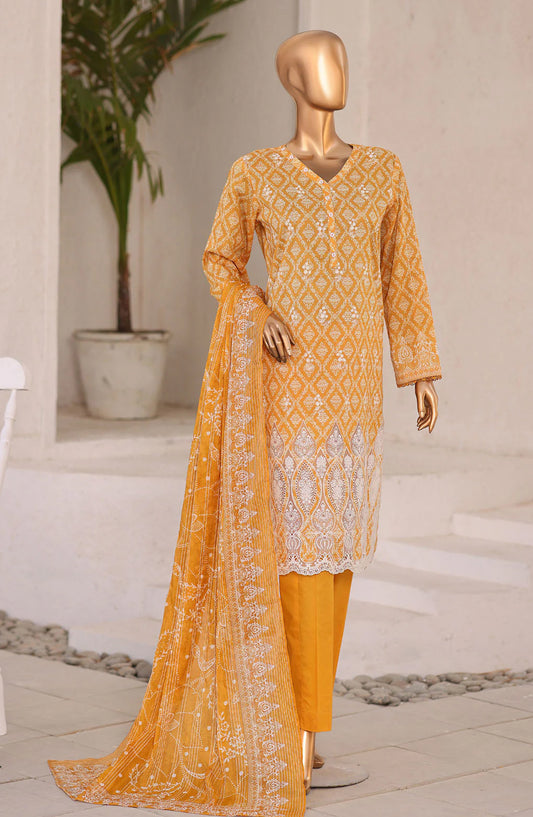 Nakshkari by HZ Textiles Embroidered Lawn Unstitched 3 Piece Suit - D-02 - HZ26KRI - Yellow - Festive Collection