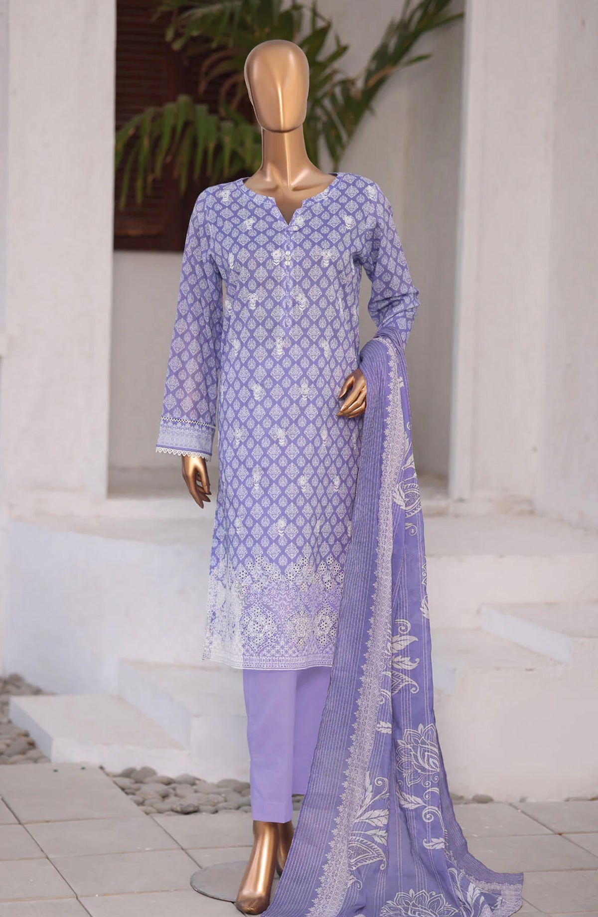 Nakshkari by HZ Textiles Embroidered Lawn Unstitched 3 Piece Suit - D-01 - HZ26KRI - Blue - Festive Collection