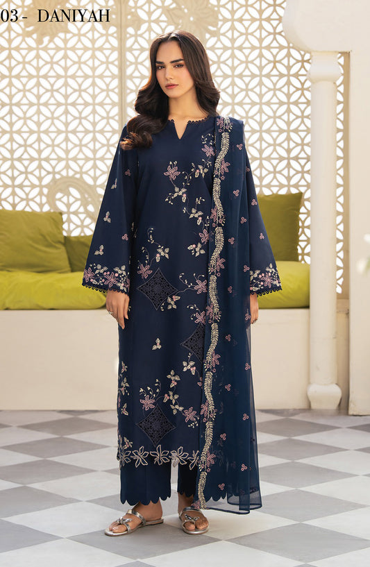 Namah by Xenia Embroidered Lawn Unstitched 3 Piece Suit - DANIYAH - XF26NM - Blue - Summer Collection
