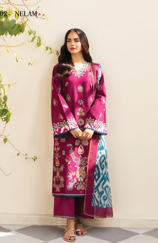 Namah by Xenia Embroidered Lawn Unstitched 3 Piece Suit - NELAM - XF26NM - Pink - Summer Collection