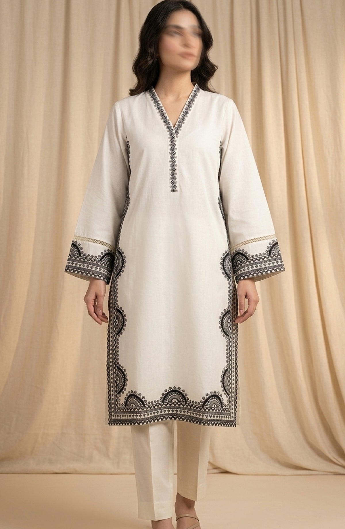 Naqsh by Amna Khadija Embroidered Cotton Stitched 2 Piece Suit - AKN-01 - AM26NQD - White - Summer Collection