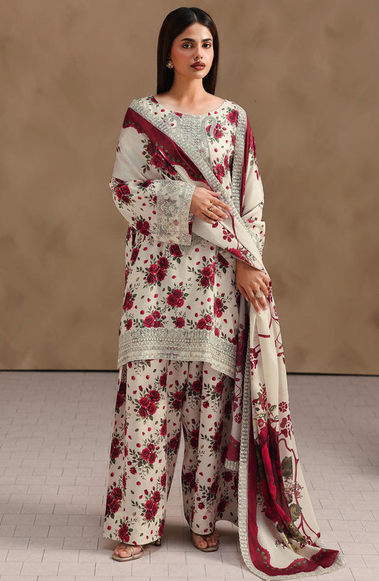 Naqsh by Ramsha Embroidered Raw Silk Unstitched 3 Piece Suit - RS-203 - RM26NQ - Red - Winter Collection
