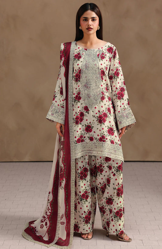 Naqsh by Ramsha Embroidered Raw Silk Unstitched 3 Piece Suit - RS-203 - RM26NQ - Red - Winter Collection