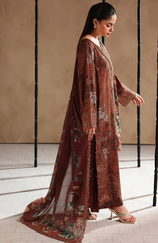 Naqsh by Ramsha Embroidered Raw Silk Unstitched 3 Piece Suit - RS-206 - RM26NQ - Brown - Winter Collection