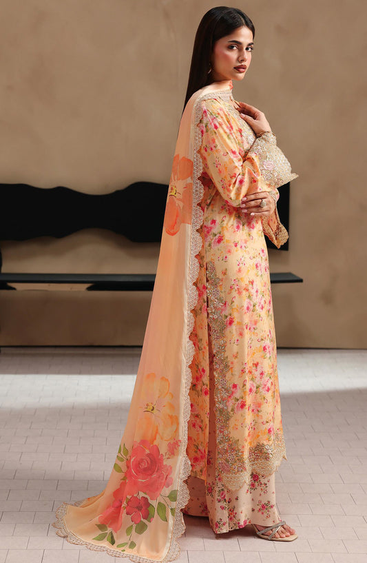 Naqsh by Ramsha Embroidered Raw Silk Unstitched 3 Piece Suit - RS-207 - RM26NQ - Peach - Winter Collection