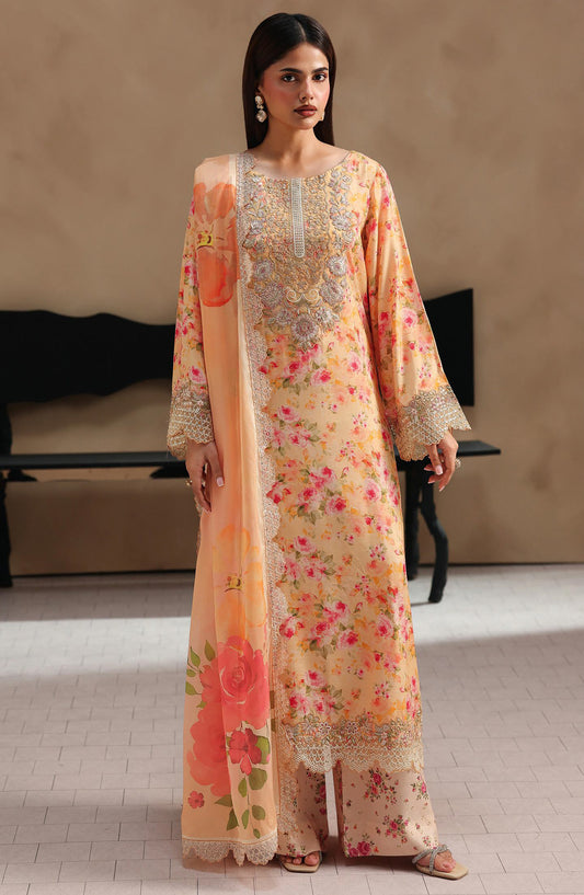 Naqsh by Ramsha Embroidered Raw Silk Unstitched 3 Piece Suit - RS-207 - RM26NQ - Peach - Winter Collection