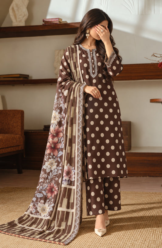 Narmin by Amna Khadija Embroidered Lawn Stitched 3 Piece Suit - AKN-04 - AM26NMN - Brown - Summer Collection