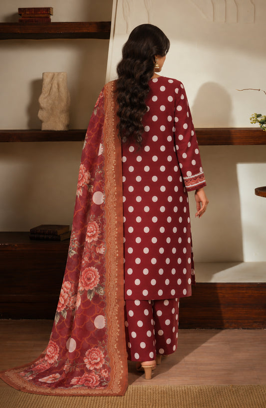 Narmin by Amna Khadija Embroidered Lawn Stitched 3 Piece Suit - AKN-02 - AM26NMN - Maroon - Summer Collection