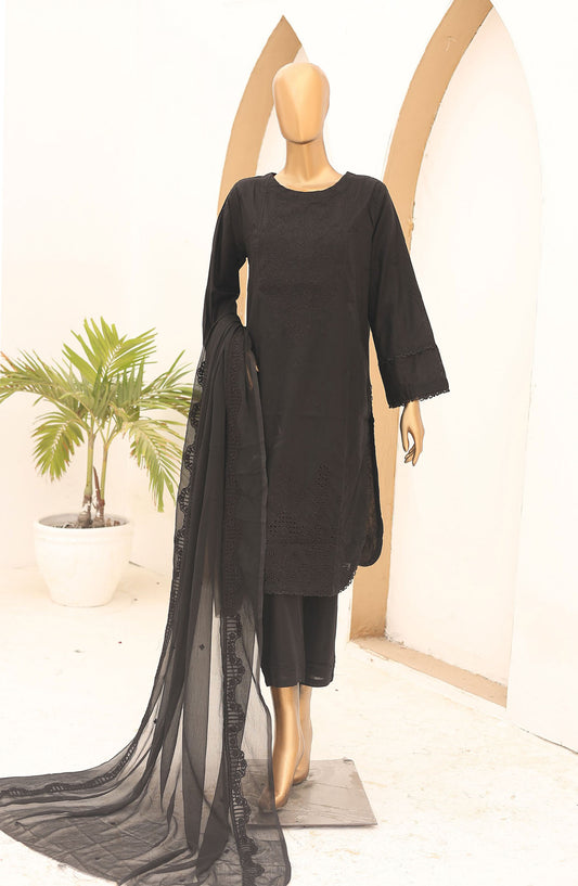 Monochrome by Naubahar Embroidered Lawn Stitched 3 Piece Suit - NUB25MN - Special Black - Summer Collection