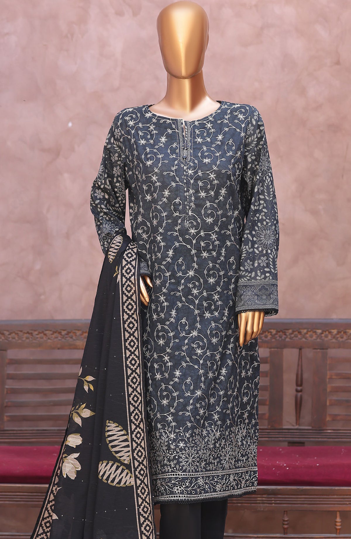 Naubahar by HZ Textiles Embroidered Lawn Unstitched 3 Piece Suit - D-05 - HZ26BIHR - Black - Festive Collection