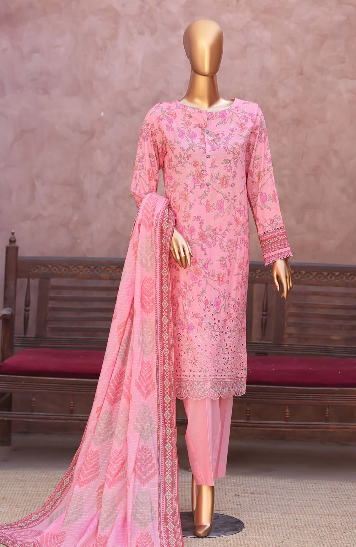 Naubahar by HZ Textiles Embroidered Lawn Unstitched 3 Piece Suit - D-04 - HZ26BIHR - Pink - Festive Collection