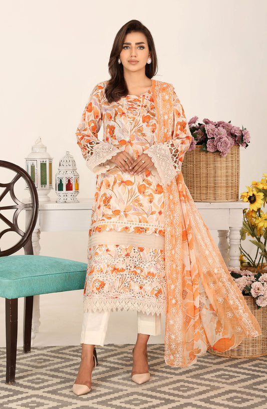 Nawal by Johra Embroidered Lawn Unstitched 3 Piece Suit - JH-867 - JH25NAW - Orange - Summer Collection