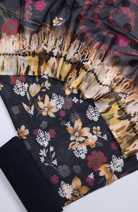 Nayab Subrang by Amna Khadija Printed Lawn Unstitched 3 Piece Suit - Design-04 - AM25RUN - Black - Summer Collection