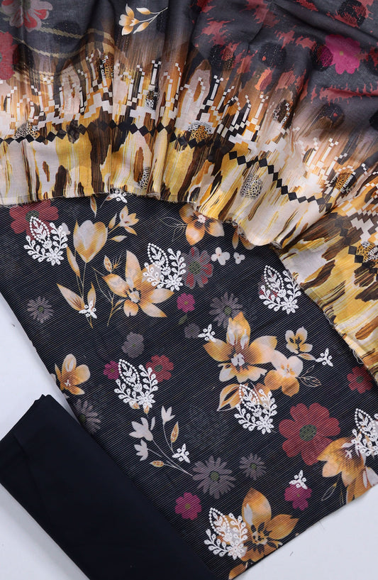 Nayab Subrang by Amna Khadija Printed Lawn Unstitched 3 Piece Suit - Design-04 - AM25RUN - Black - Summer Collection