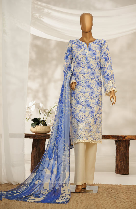 Nayab by Amna Khadija Printkari Embroidered Doria Fine Cotton Stitched 3 Piece Suit - NPED-08 - AM25NYB2 - Blue - Summer Collection