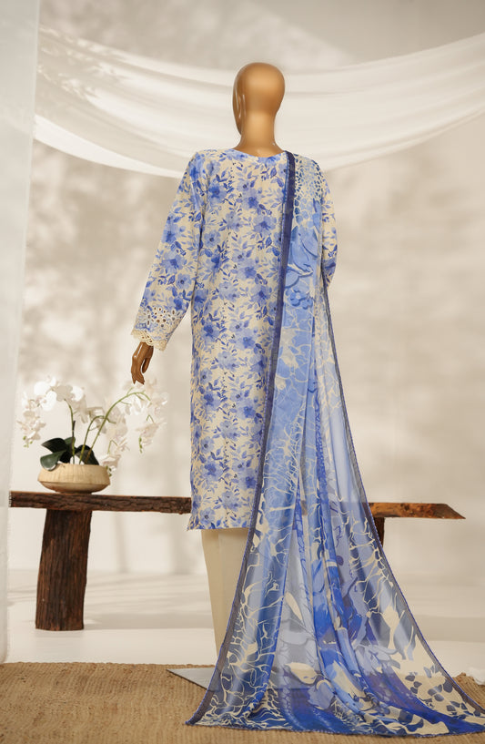 Nayab by Amna Khadija Printkari Embroidered Doria Fine Cotton Stitched 3 Piece Suit - NPED-08 - AM25NYB2 - Blue - Summer Collection