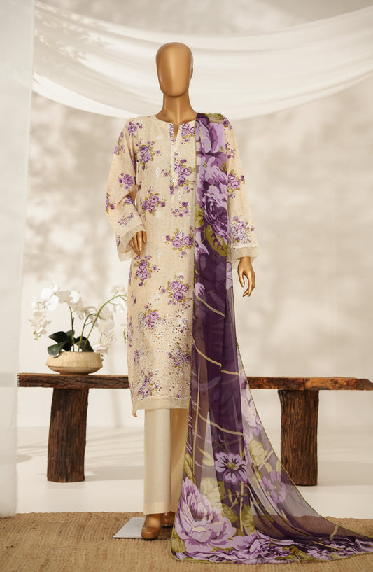 Nayab by Amna Khadija Printkari Embroidered Doria Fine Cotton Stitched 3 Piece Suit - NPED-06 - AM25NYB2 - Fawn - Summer Collection