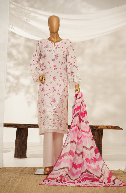 Nayab by Amna Khadija Printkari Embroidered Doria Fine Cotton Stitched 3 Piece Suit - NPED-05 - AM25NYB2 - Pink - Summer Collection