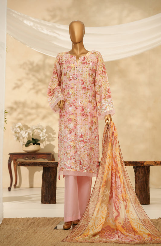Nayab by Amna Khadija Printkari Embroidered Doria Fine Cotton Stitched 3 Piece Suit - NPED-04 - AM25NYB2 - Pink - Summer Collection
