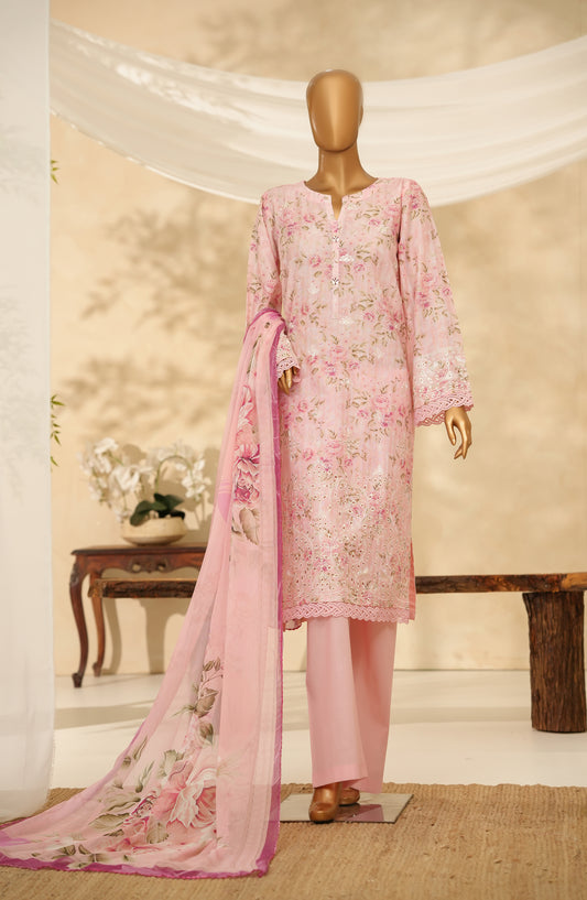 Nayab by Amna Khadija Printkari Embroidered Doria Fine Cotton Stitched 3 Piece Suit - NPED-03 - AM25NYB2 - Pink - Summer Collection