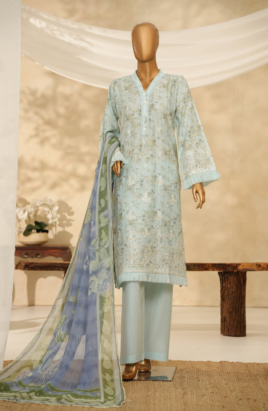Nayab by Amna Khadija Printkari Embroidered Doria Fine Cotton Stitched 3 Piece Suit - NPED-02 - AM25NYB2 - Blue - Summer Collection