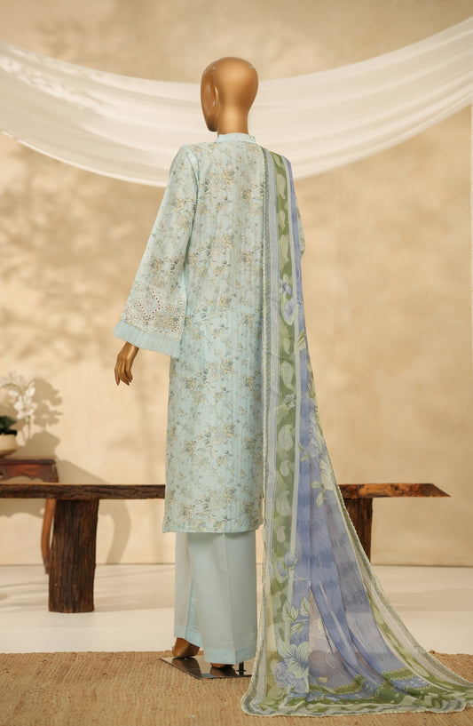 Nayab by Amna Khadija Printkari Embroidered Doria Fine Cotton Stitched 3 Piece Suit - NPED-02 - AM25NYB2 - Blue - Summer Collection