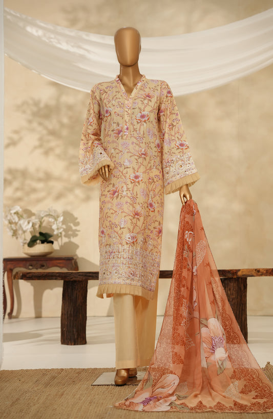 Nayab by Amna Khadija Printkari Embroidered Doria Fine Cotton Stitched 3 Piece Suit - NPED-01 - AM25NYB2 - Orange - Summer Collection