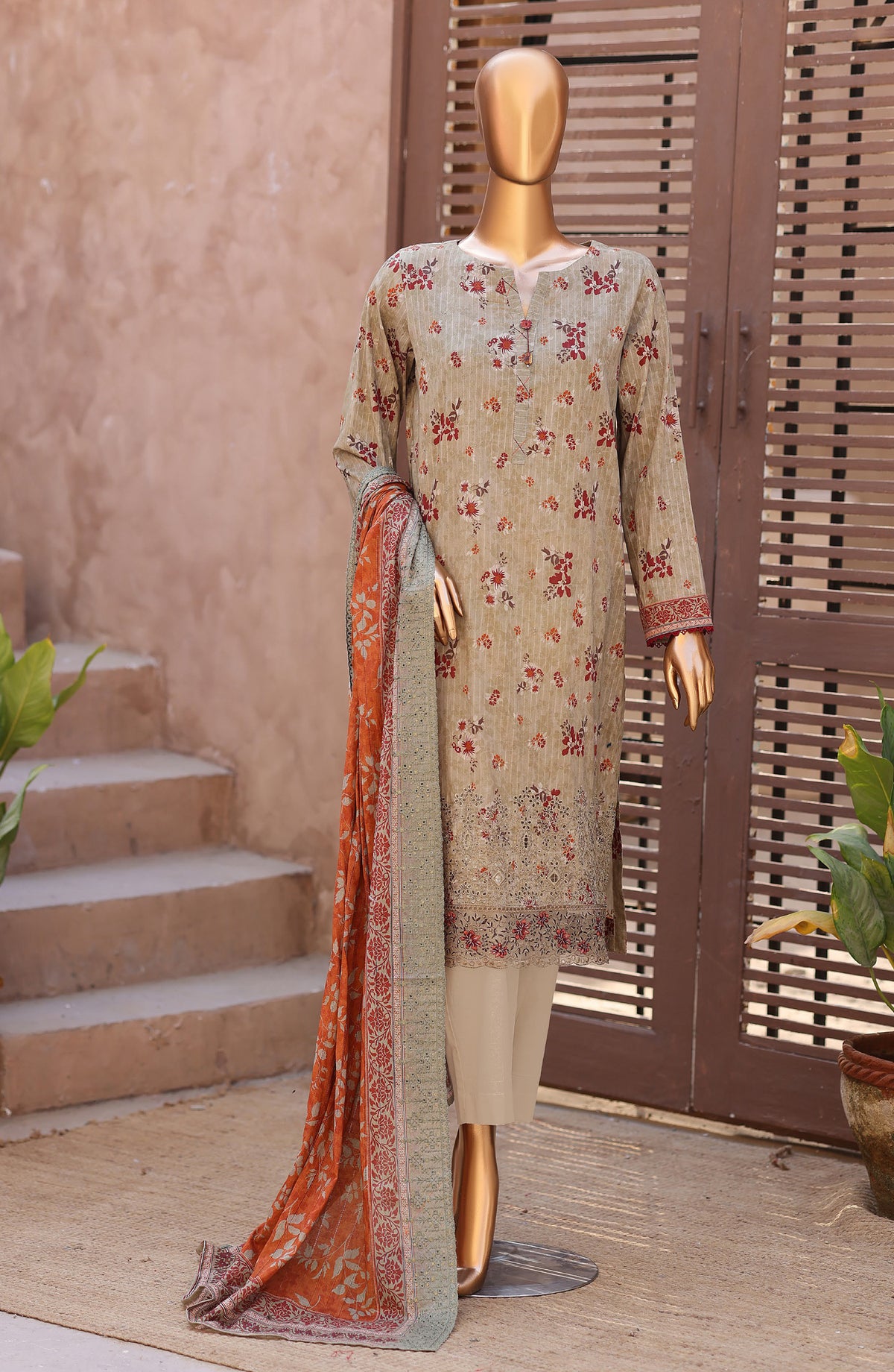Nayab by HZ Textile Embroidered Lawn Unstitched 3 Piece Suit - D-09 - HZ26TAN - Brown - Summer Collection