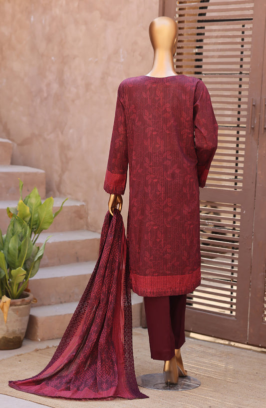 Nayab by HZ Textile Embroidered Lawn Unstitched 3 Piece Suit - D-08 - HZ26TAN - Maroon - Summer Collection