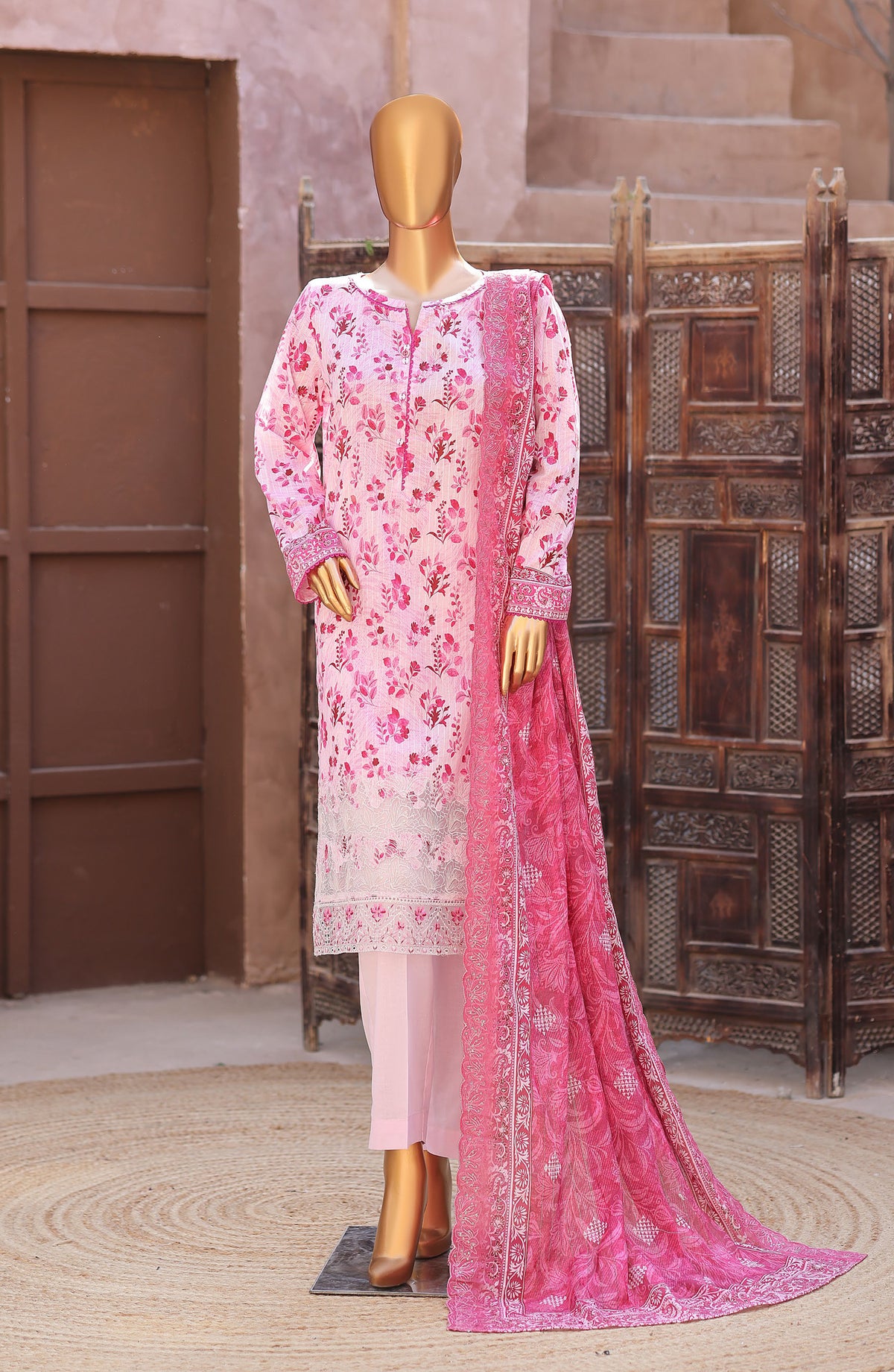 Nayab by HZ Textile Embroidered Lawn Unstitched 3 Piece Suit - D-06 - HZ26TAN - Pink - Summer Collection