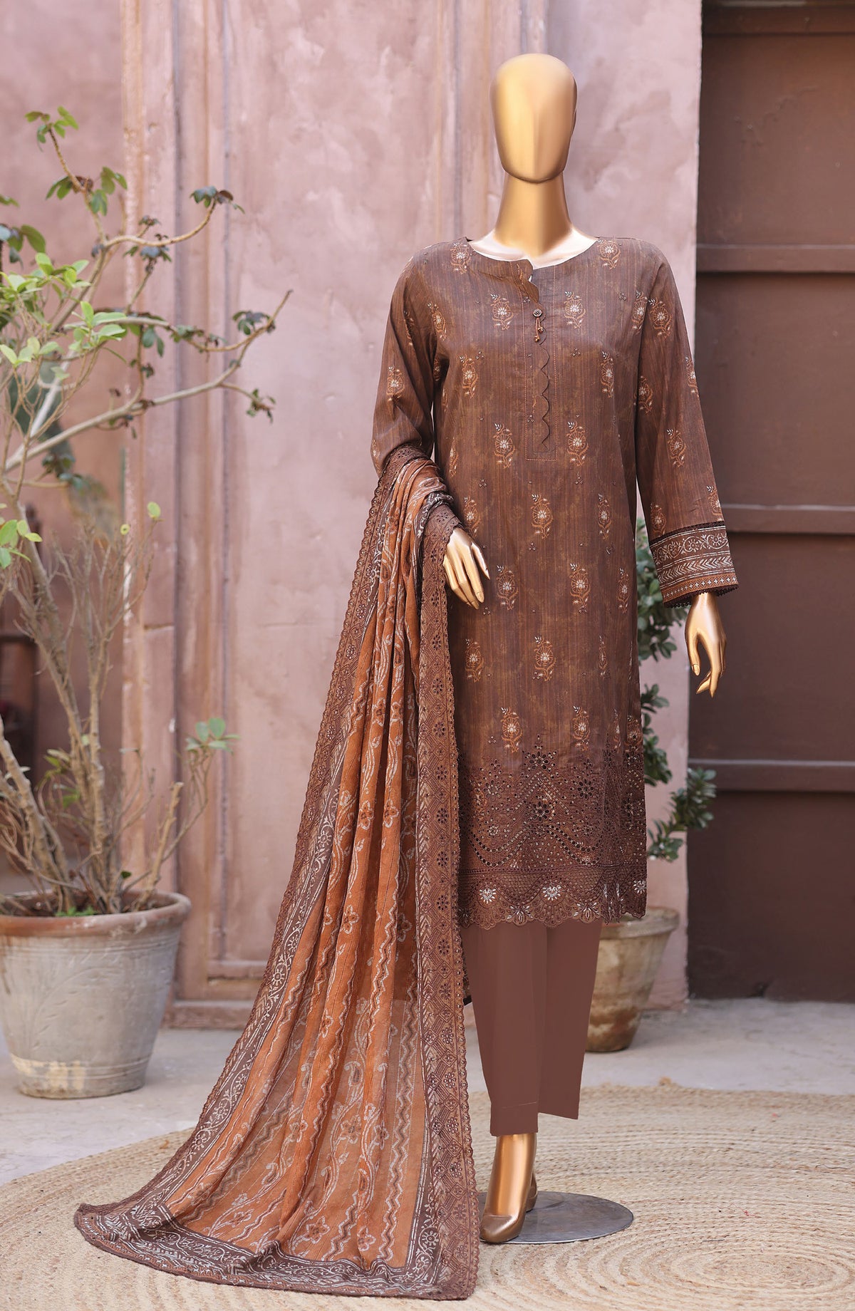 Nayab by HZ Textile Embroidered Lawn Unstitched 3 Piece Suit - D-02 - HZ26TAN - Brown - Summer Collection