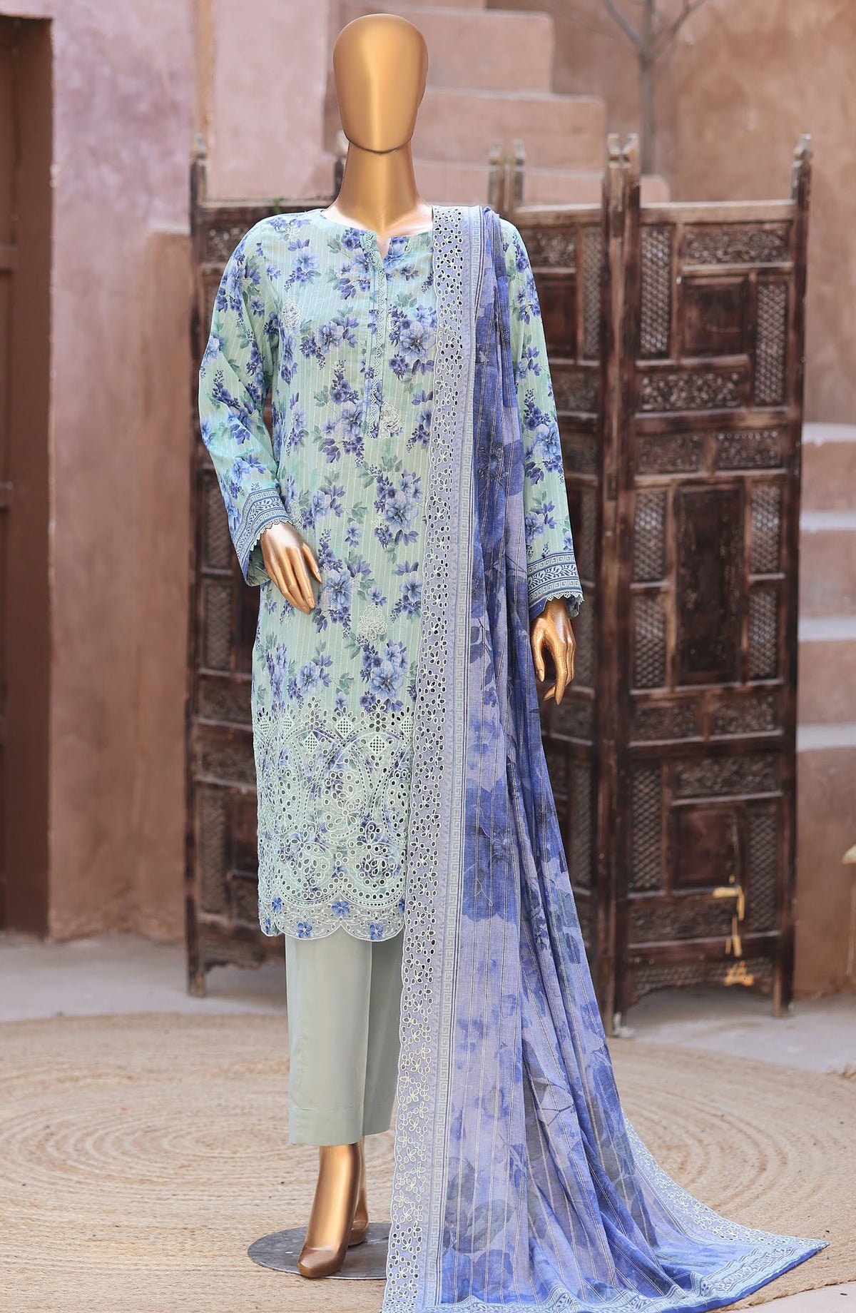 Nayab by HZ Textile Embroidered Lawn Unstitched 3 Piece Suit - D-01 - HZ26TAN - Blue - Summer Collection