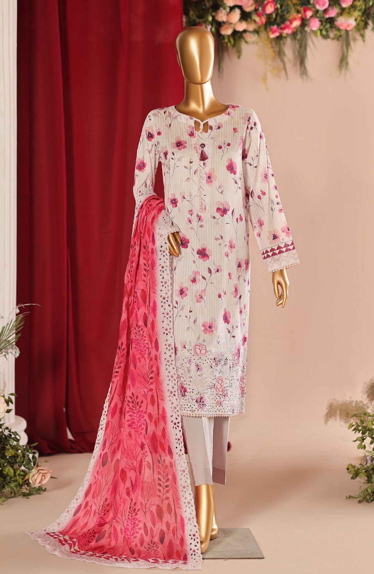 Nayab by HZ Textile Embroidered Lawn Unstitched 3 Piece Suit - Design-10 - HZ26NYB - Pink - Summer Collection
