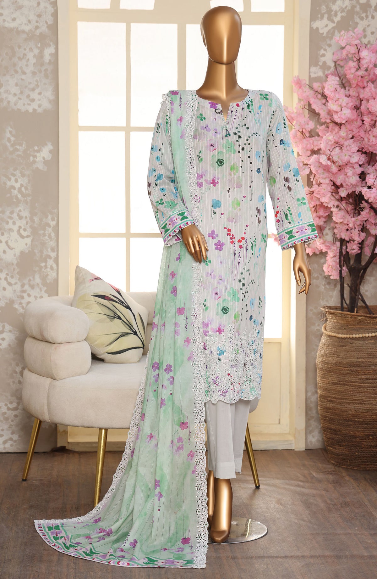 Nayab by HZ Textile Embroidered Lawn Unstitched 3 Piece Suit - Design-08 - HZ26NYB - White - Summer Collection