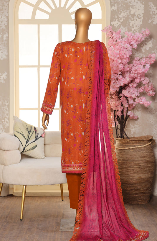 Nayab by HZ Textile Embroidered Lawn Unstitched 3 Piece Suit - Design-06 - HZ26NYB - Orange - Summer Collection