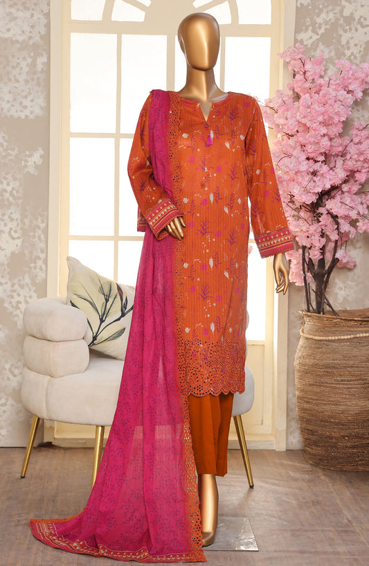 Nayab by HZ Textile Embroidered Lawn Unstitched 3 Piece Suit - Design-06 - HZ26NYB - Orange - Summer Collection