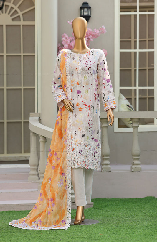 Nayab by HZ Textile Embroidered Lawn Unstitched 3 Piece Suit - Design-01 - HZ26NYB - White - Summer Collection