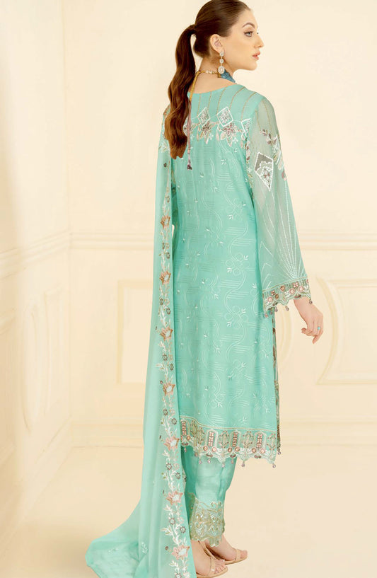 Nayab by Ramsha Luxury Embroidered Chiffon Unstitched 3 Piece Suit - N-409 - RM26NYB - Ferozi - Festive Collection