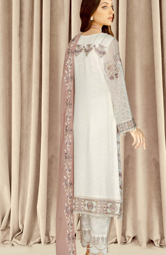 Nayab by Ramsha Luxury Embroidered Chiffon Unstitched 3 Piece Suit - N-408 - RM26NYB - Ice Blue - Festive Collection