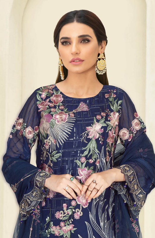 Nayab by Ramsha Embroidered Chiffon Unstitched 3 Piece Suit - N-312 - RM25CHW - Blue - Festive Collection