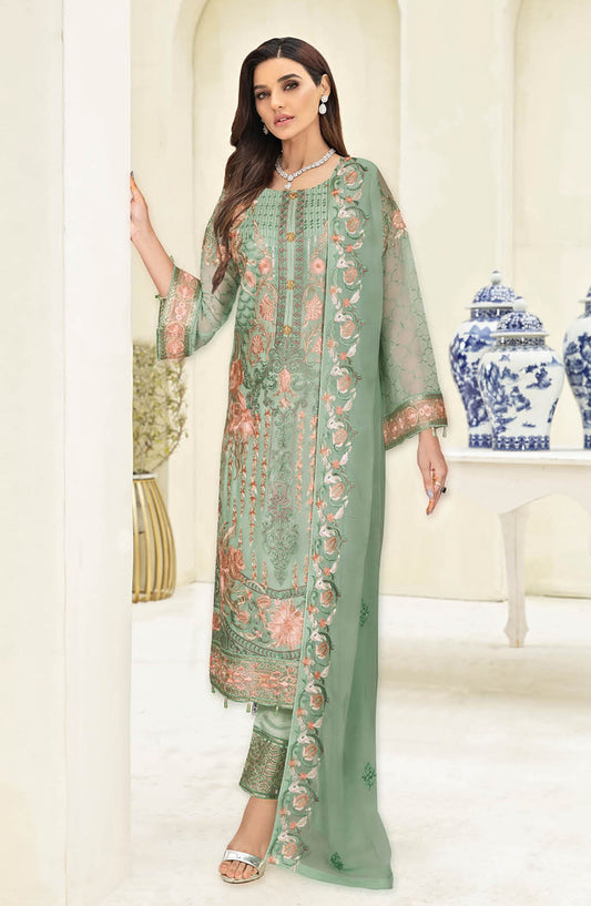 Nayab by Ramsha Embroidered Chiffon Unstitched 3 Piece Suit - N-310 - RM25CHW - Green - Festive Collection