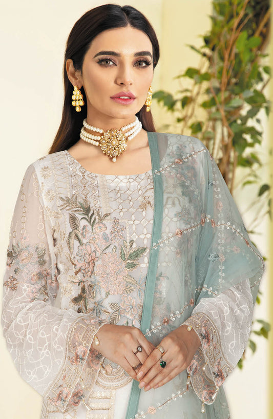 Nayab by Ramsha Embroidered Chiffon Unstitched 3 Piece Suit - N-306 - RM25CHW - White - Festive Collection