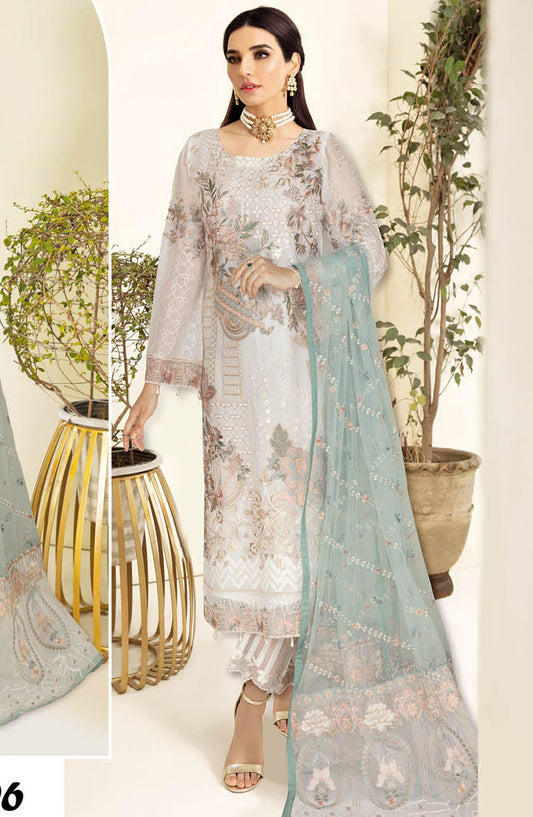 Nayab by Ramsha Embroidered Chiffon Unstitched 3 Piece Suit - N-306 - RM25CHW - White - Festive Collection